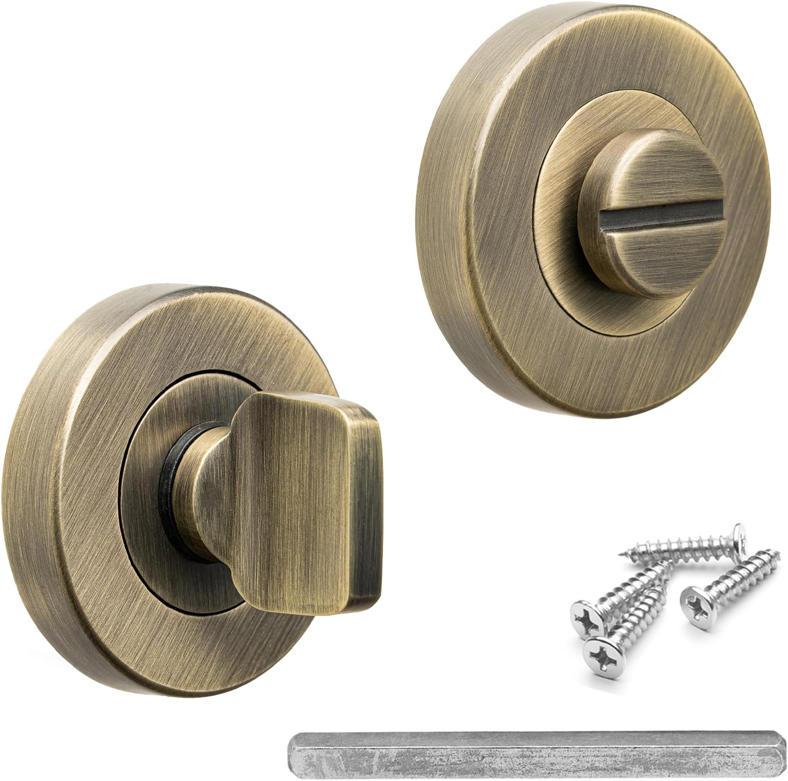 Decoranddecor Round Turn and Release Set for Bathroom Lock 54mm - Toilet Door Thumb Twist (Antique Brass)