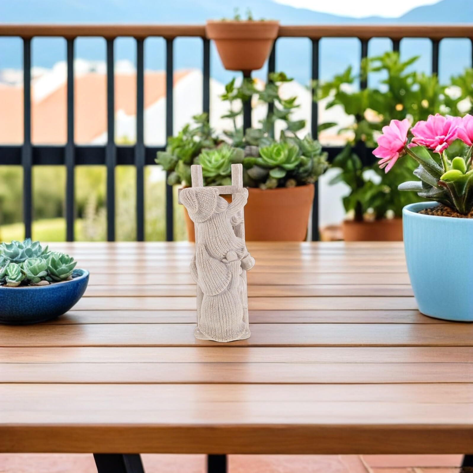 SEWACC Statue de GNOME de Jardin en Résine Résistante aux Intempéries Figurine Murale D’Homme Grimpant à L’Échelle pour Décoration Extérieure de Balcon Terrasse ou Patio Ornement