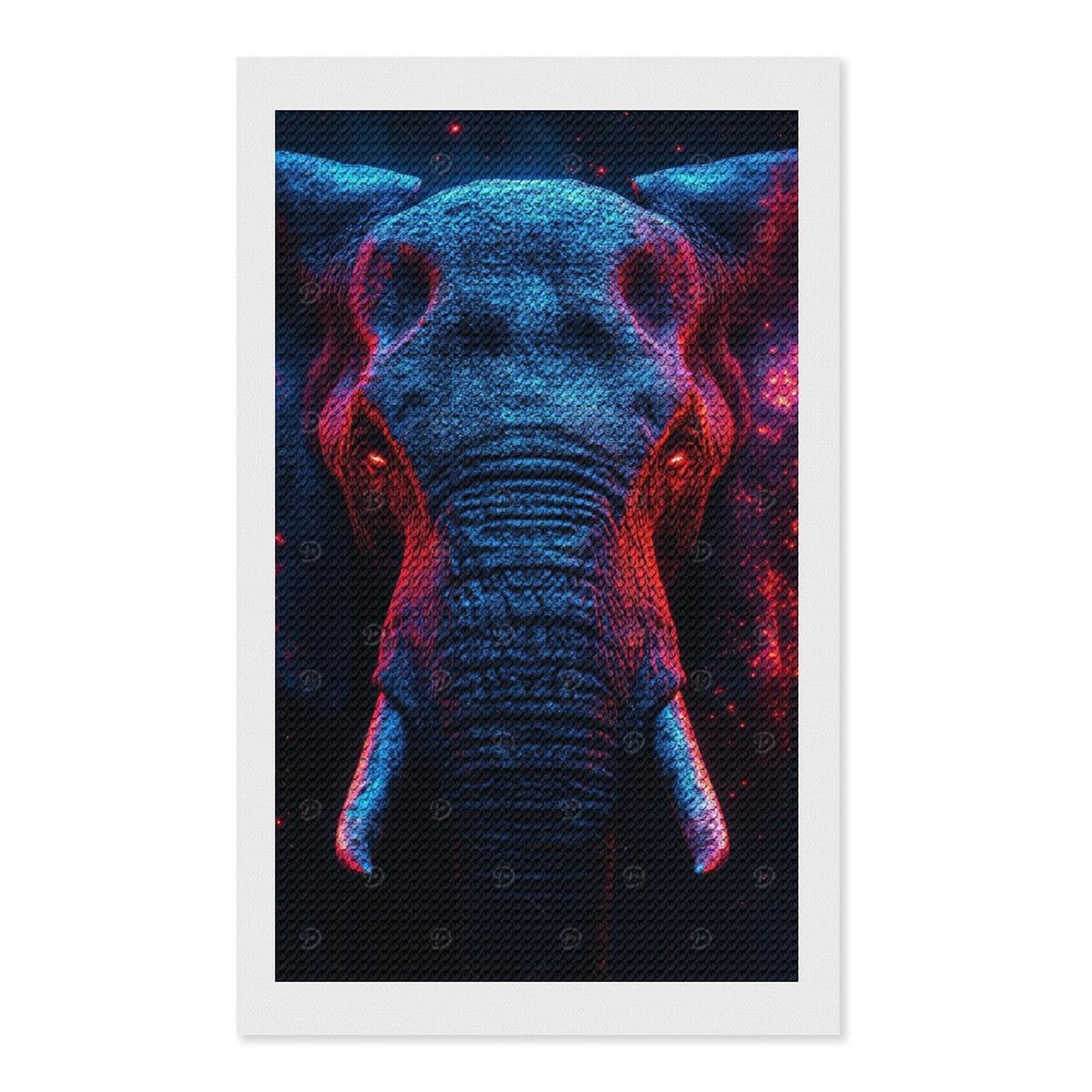 Junmoney Neon Elephant Portrait Crystal Diamond Art Kit 12"x20", Modern Decor, Boho Decor, Wall Art Gift, Decorative Artwork, Creative Hobby
