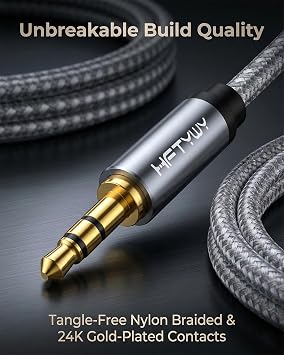 90-Degree Right Angle Aux Cord 4ft, 3.5mm Audio Cable Nylon Braided, Hi-Fi Stereo Sound for Car Stereo, Headphones, Speakers, Desktop Gaming - No Bulk, No Strain