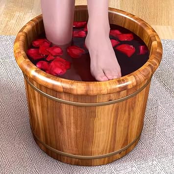 Wooden Foot Bath Bucket, Solid Wood Foot Tub, Smooth Pedicure Barrels for Soaking Feet Spa, Wooden Foot Basin for Women Foot Washing, Pedicure Foot Spa for Relaxation And Stress Relief,S