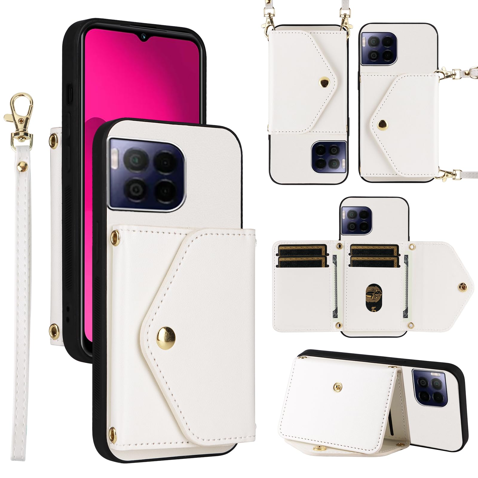 Dswteny Wallet Case for T-Mobile Revvl 7 Pro 5G with Wrist Lanyard Shoulder Strap Slim Flip Purse,Credit Card Holder Stand Cell Phone Cover for