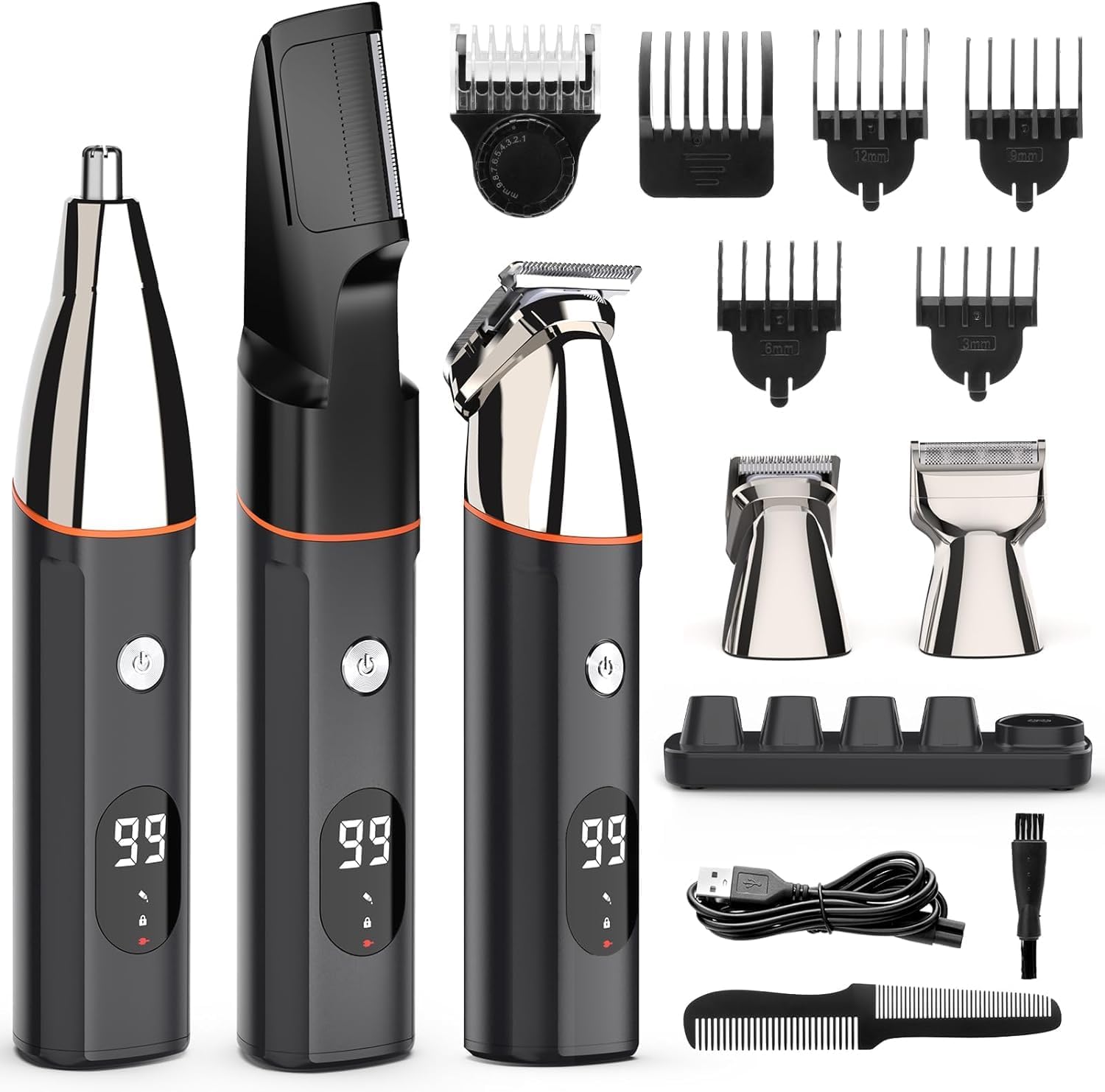 Multi Beard Trimmer for Men, Hair Trimmers 5-in-1Kit Electric Cordless Nose Trimmer Mens Grooming Trimmer for Beard Head Face and Body Waterproof IPX7 USB Rechargeable LED Power Display