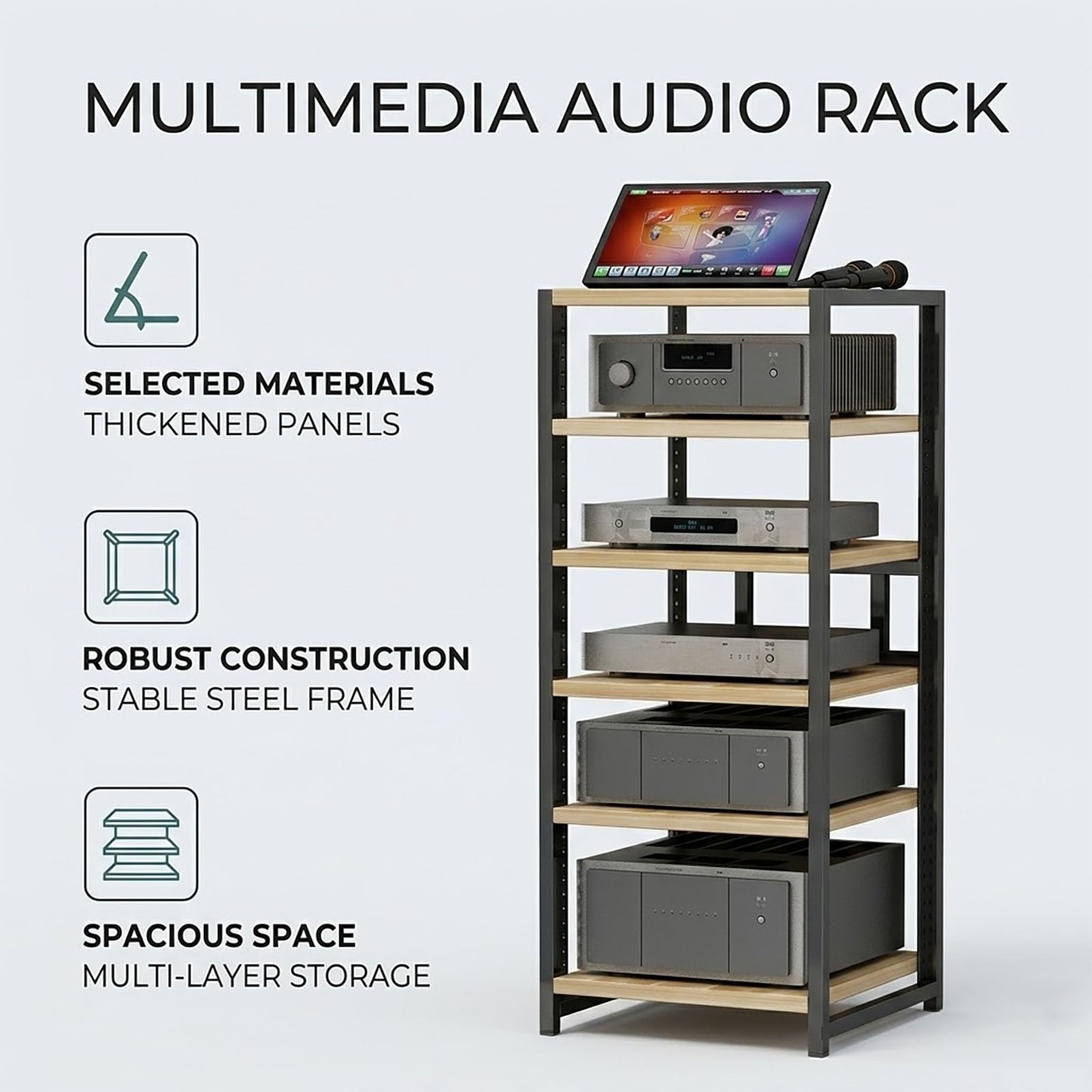 Supporto Rack Audio per Mobile Stereo e conservazione Supporti, Supporto Stereo modulare da 3 a 6 Ripiani per Home Theater, Ufficio e Soggiorno(Brown,19.6x15.7x23.6in)