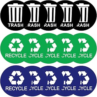 15PCS Recycle Stickers for Trash Bins, 5in Self Adhesive Waterproof Recycling Stickers for Trash Can Large PVC Ideal Label Sign for Home Office Kitchen Indoor Outdoor Waste Management