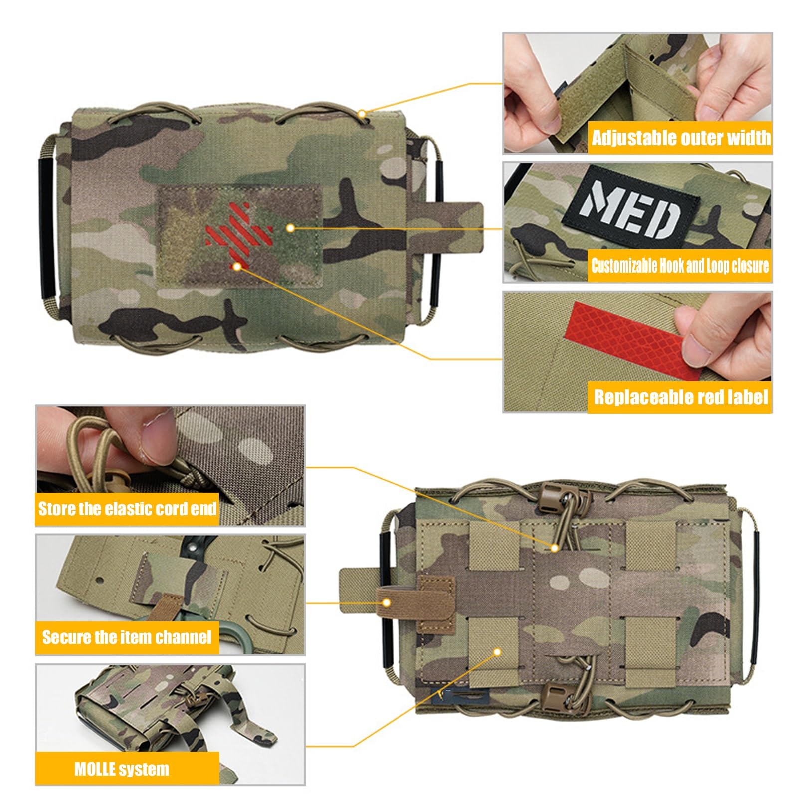 Pochette Tactique IFAK avec Poignée, Système Molle à Détachement Rapide, Trousse de Premiers Secours d'urgence en Nylon 500D pour la Randonnée