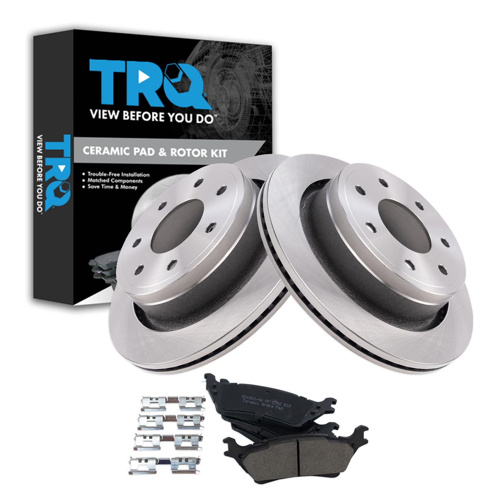 TRQ Rear Brake Pad and Rotor Set Ceramic Compatible with 2012-2014 Ford F-150