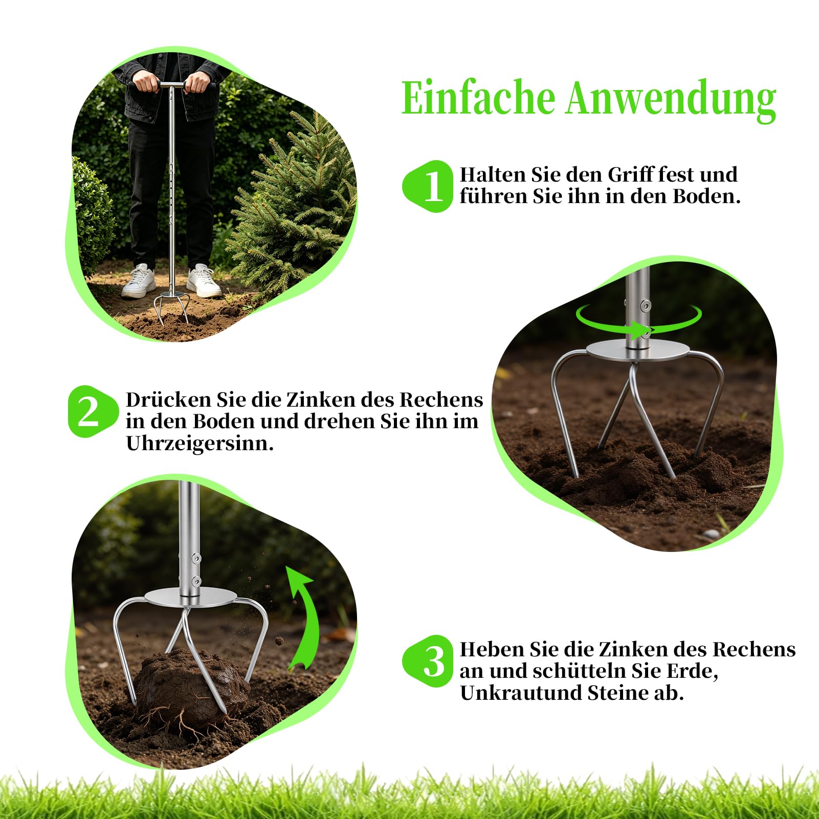 Gartenkralle mit Stiel,4-Zinken Gartenkultivator,103cm Hoch Twist Tiller Gartenfräse,Höhenverstellbar Gartenfräse,Vertikutierer und Unkrautentferner in einem Gerät,Kultivator für Gartenbeet
