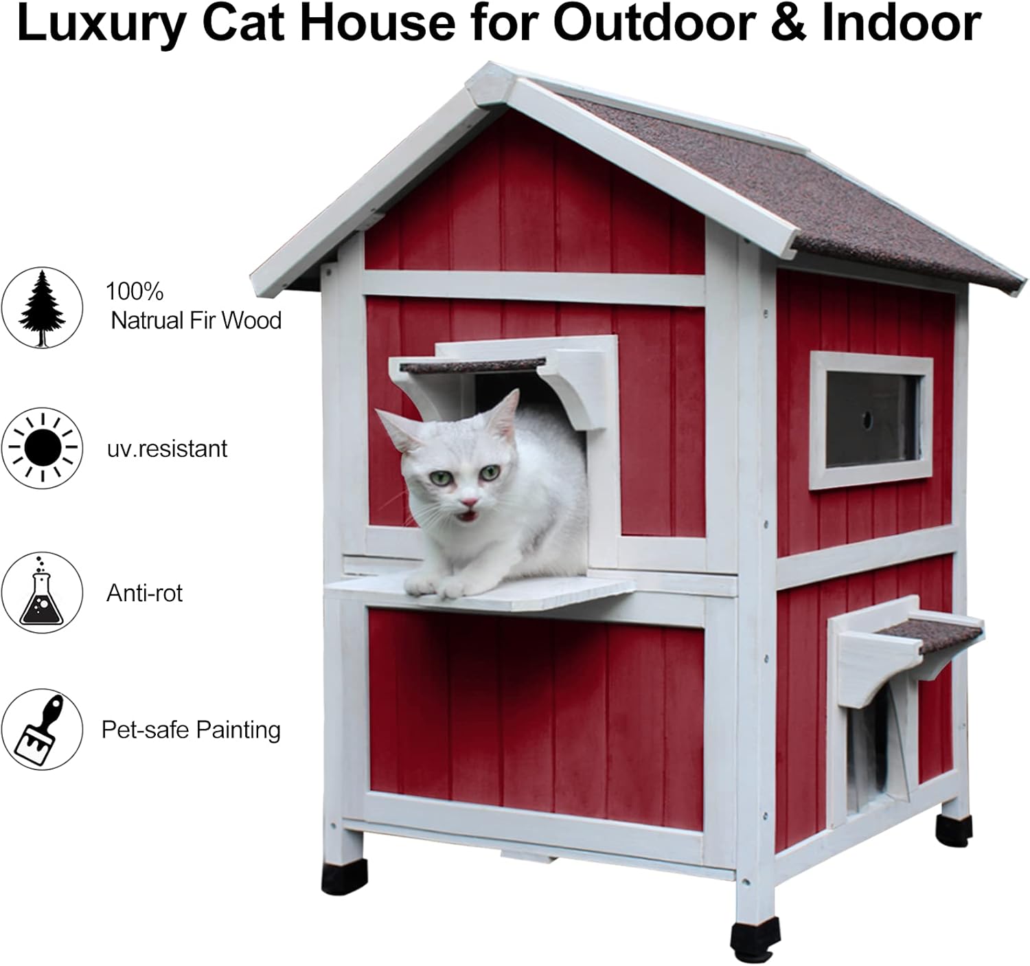 Cat House Outdoor Kitty House Insulated Feral Cat Shelter with Escape Door Outside Weatherproof Wine Red HiCaptain : Everything Else