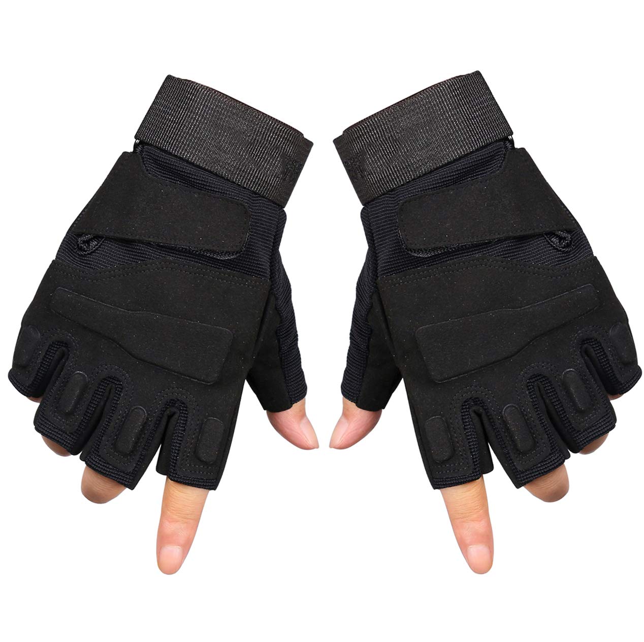 ThreeH Guanti mezzi dita Guanti tattici protettivi per sport all'aria aperta per Caccia Airsoft Paintball GL06XL,Black
