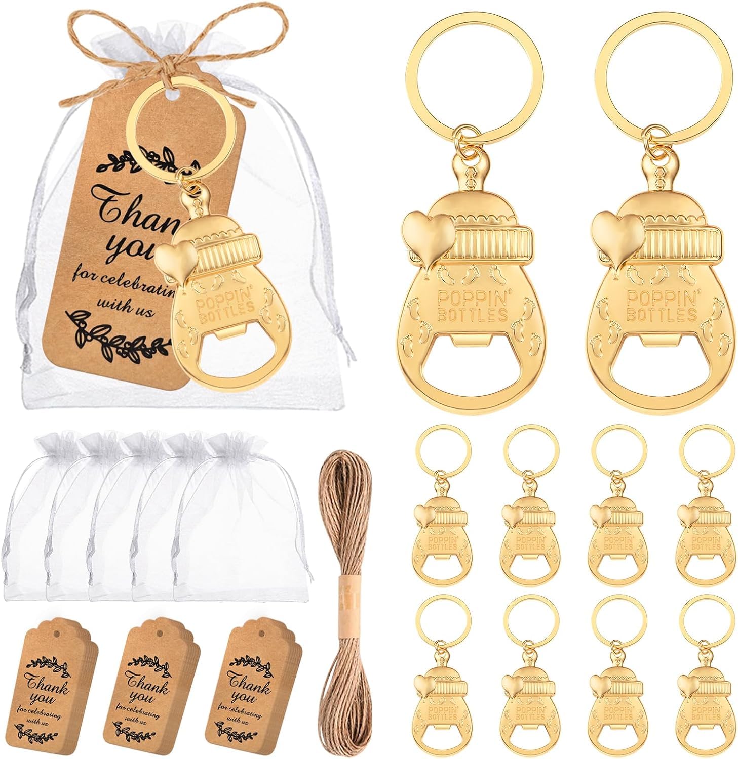 Photo 1 of *keychains are missing* bags and cardboard signs in bag* 50Pcs Popping Bottle Openers Keychain Baby Shower Party Favors for Guests Bottle Opener Return Gift Souvenirs with Organza Bags Cards for Gender Reveal Theme Decoration Supplies?Love Bottle Style?