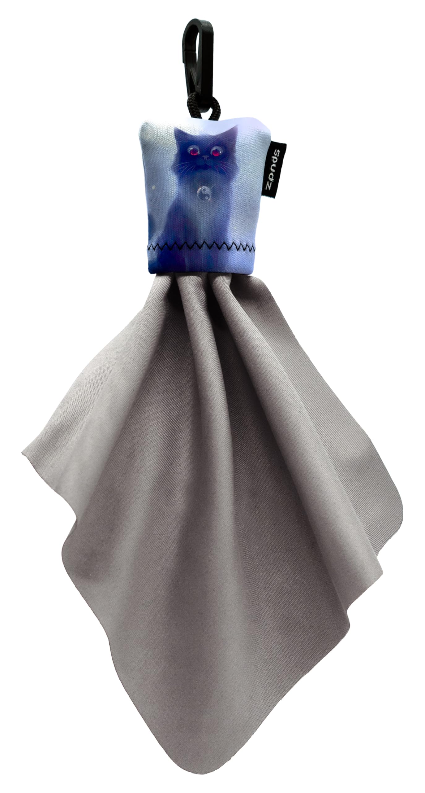 SPUDZ Classic Microfiber Lens Cleaner – Clip-On Pouch, Washable – for Binoculars, Scopes, Glasses, Screens | Cat, 6 x 6 Inch