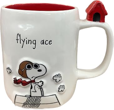 Rae Dunn x Peanuts Coffee Mug, Flying Ace - Red Interior