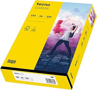 inapa Papel para impresora de color, papel de colores tecno Colors: 120 g/m², A4, 250 hojas, amarillo intenso