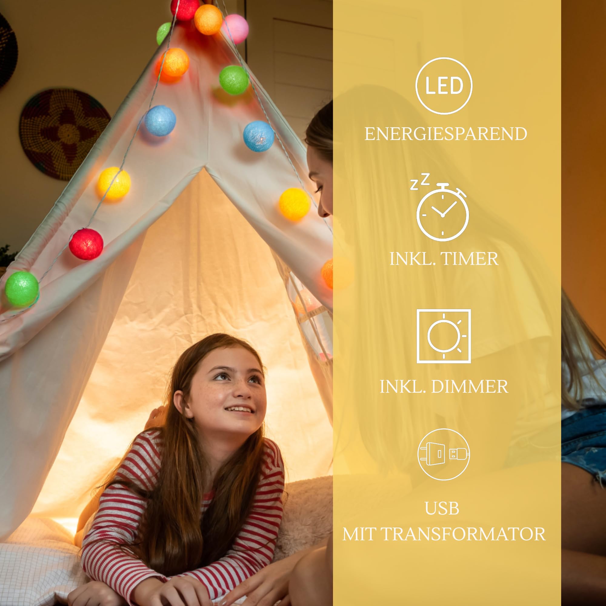 CREATIVECOTTON LED Lichterkette mit Cotton Balls inkl. Timer und Dimmer (Fiesta, 35 Kugeln)