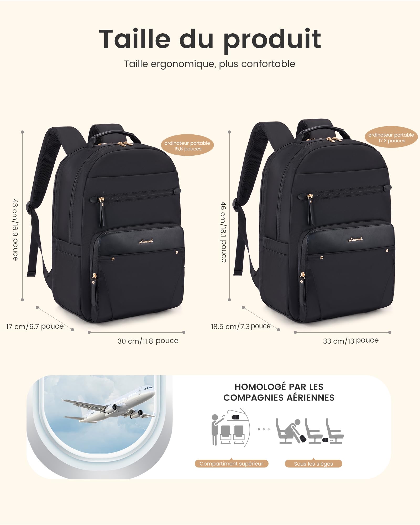 LOVEVOOK Sac à dos pour ordinateur portable et femme - Étanche - Pour le travail, l'école, l'université, les voyages