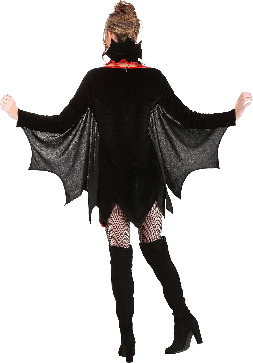 Fun Costumes Lady Dracula Women's Costume - Velour and Satin Dress with Wing Panels and Laced Collar
