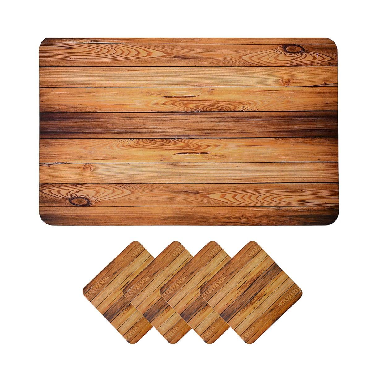 Yellow Weaves 4 Piece Wooden Style PVC Dining Table Placemats, (Color - Wood)-image-35