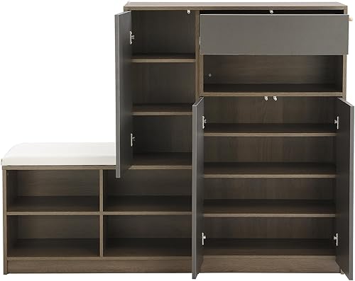 Vista 67 de Zapatero con 3 cajones abatibles para entrada, zapatero independiente con panel ajustable y ganchos para colgar, zapatero para pasillo, sala