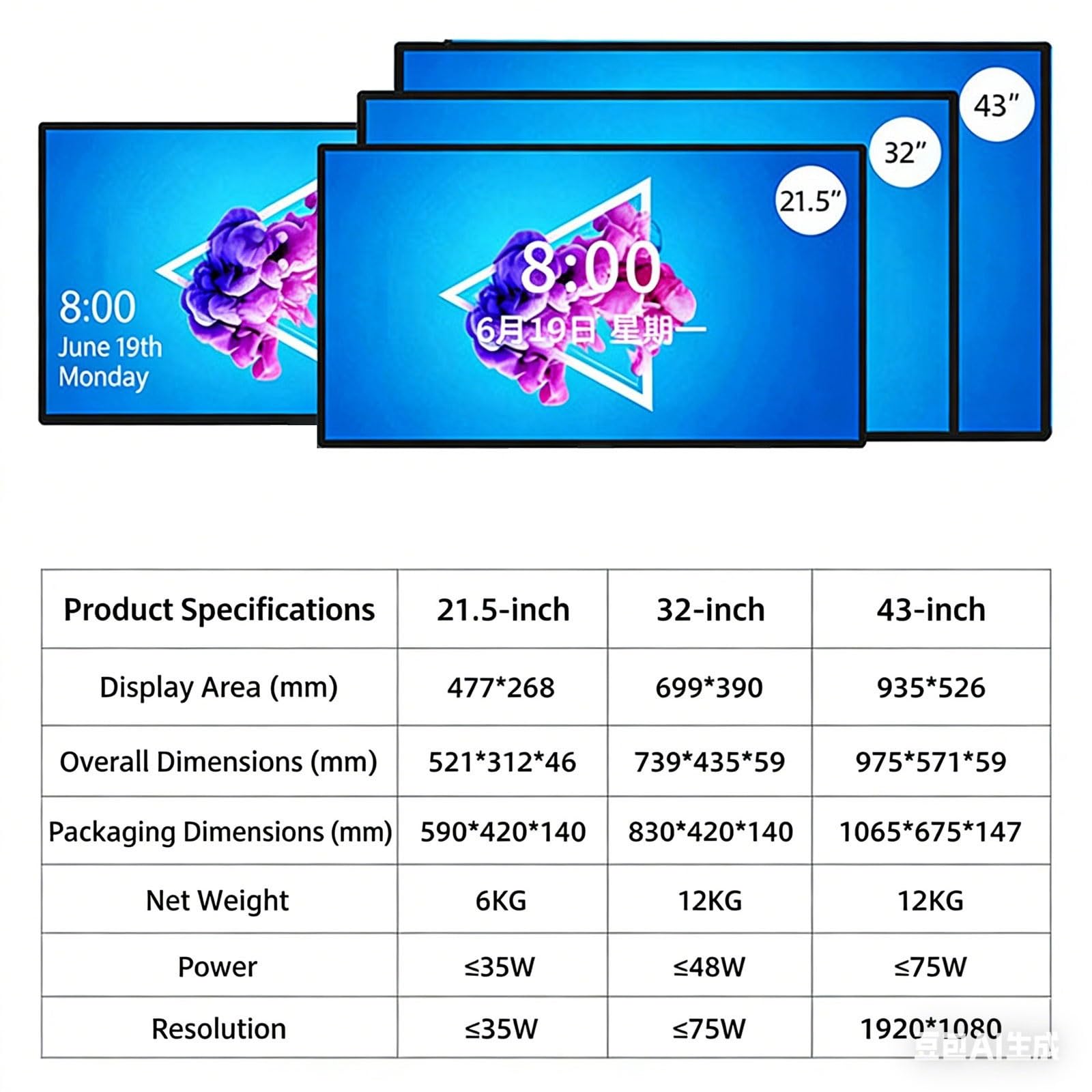 U-Disk Plug & Play Ekran reklamowy Wyświetl odtwarzacz multimedialny | Digital Signage, cyfrowy odtwarzacz wideo w kiosku, ekran reklamowy monitora LCD z drążkiem teleskopowym(43 inch)