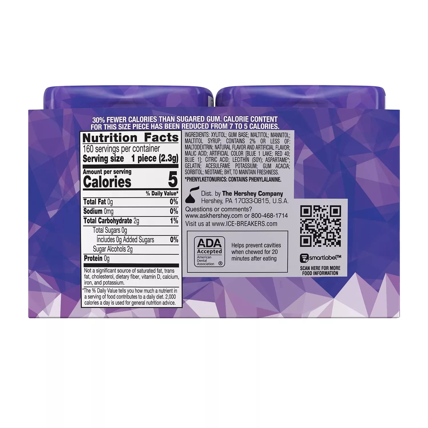 Ice Breakers Ice Cubes Sugar-Free Gum, 40-Piece Bottle Pack, Arctic Grape (4 Bottles)