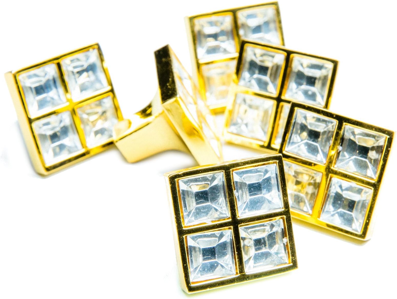 – Gold Crystal Square Knobs for Dressers – Square Crystal Gold Knob for Cabinets –Cabinet Door and Handle Knobs 8 pcs