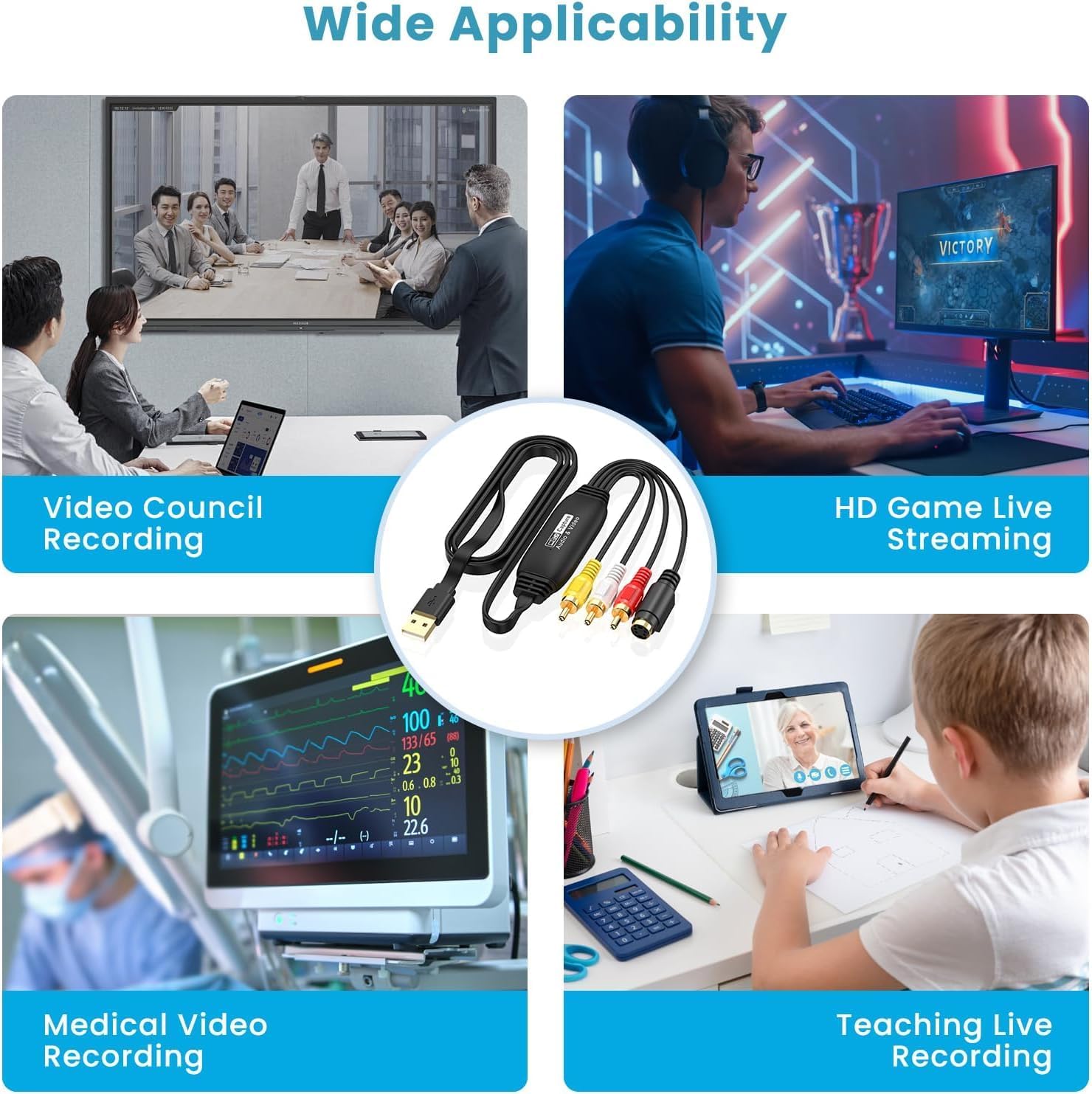Diagram showing connection from a VCR to the USB converter and then to a TV/PC