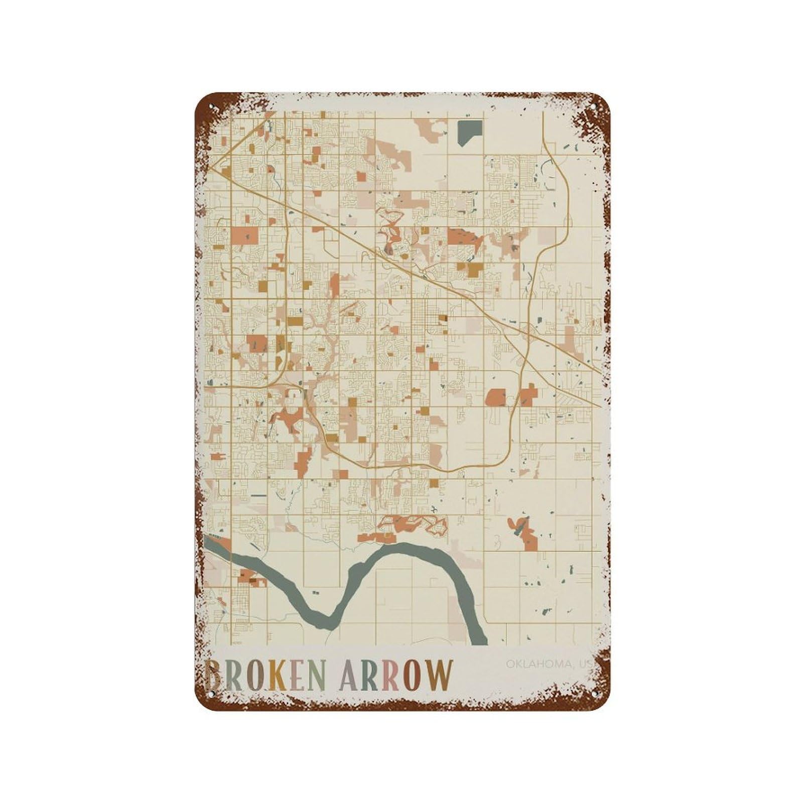 xiaoxiaoshen Broken Arrow Map Oklahoma Travel Gift Boho (2) Wall Decor Art Metal Tin Poster Modern Home Decor Art Home Bar Shop Decorations Vintage Sign 30x20cm