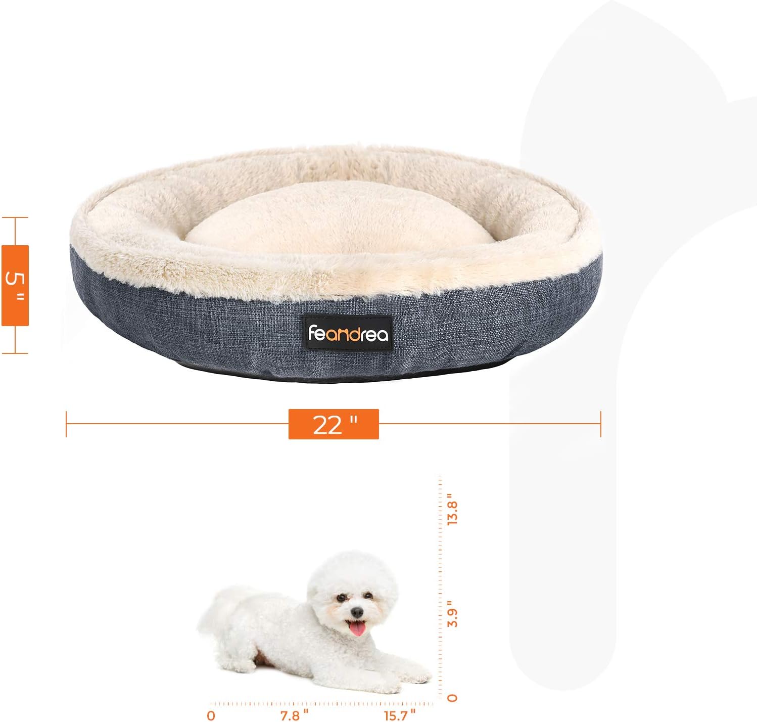 FEANDREA Dog Bed, Pet Sofa for Dog, Cat, Donut Shape, Anti-Slip, Washable, Round, 22 Inches Dia., Dark Gray UPGW055G01