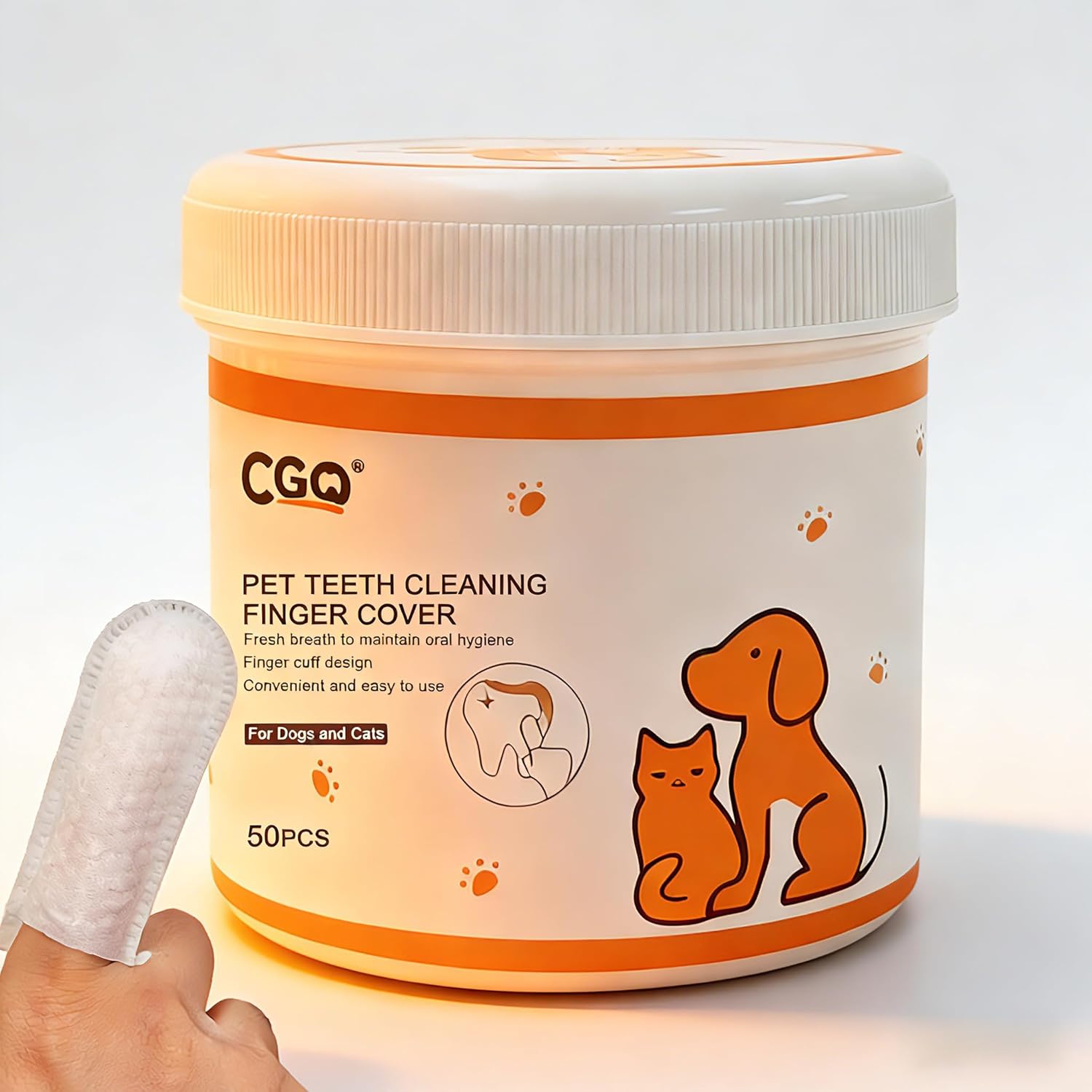 CGO Dental Care Wipes for Dogs & Cats | No-Rinse Teeth Cleaning Finger Pads to Freshen Breath & Help Reduce Plaque | Gentle for Gum Care & Stain Removal | Oral Hygiene for Small Animals (50 Count)