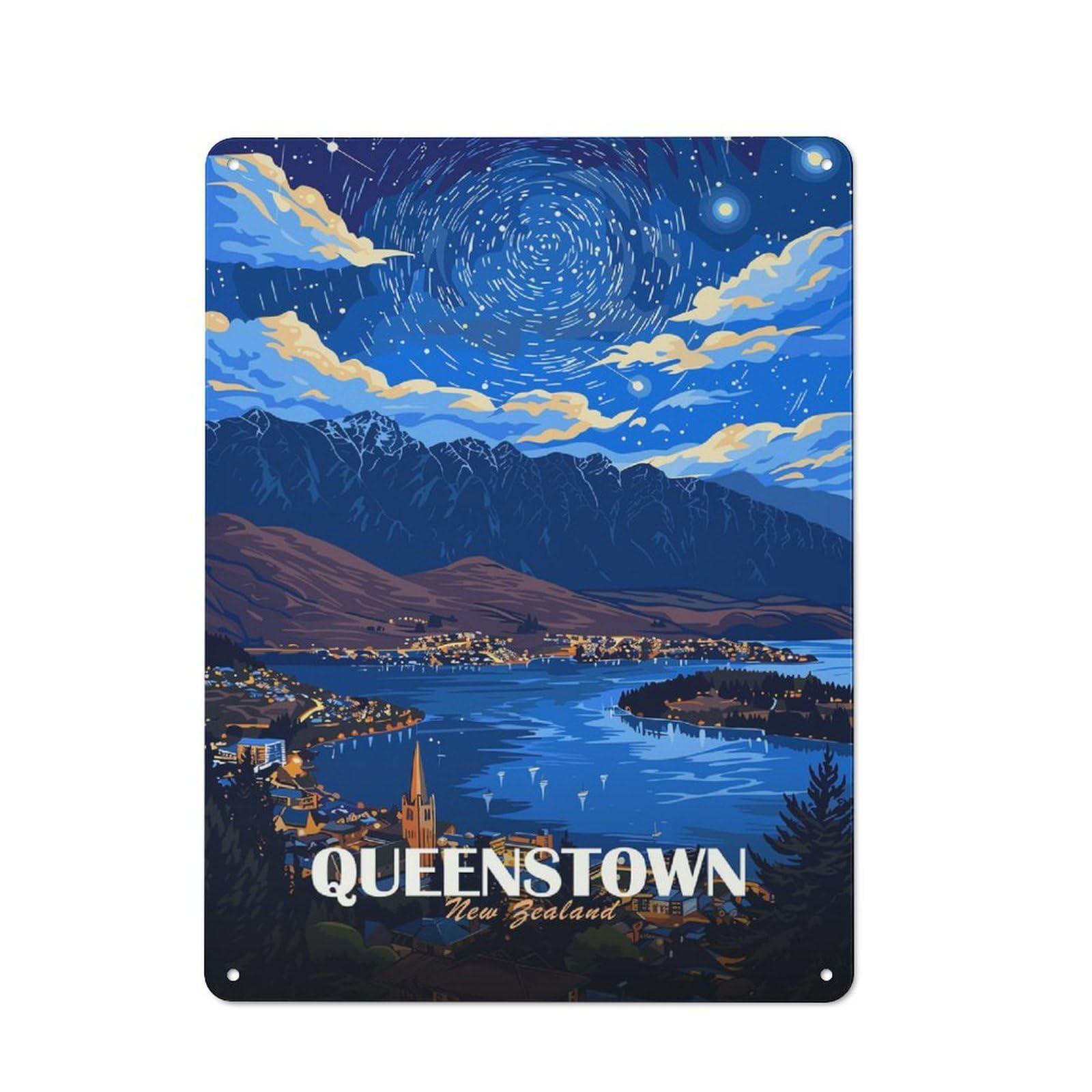 Junmoney Style For Lounge Or Reading Corner, Queenstown New Zealand Travel (3) Rustic Metal Sign 40X30cm, For Vintage Wall Decor Fans, For Themed Room Decoration