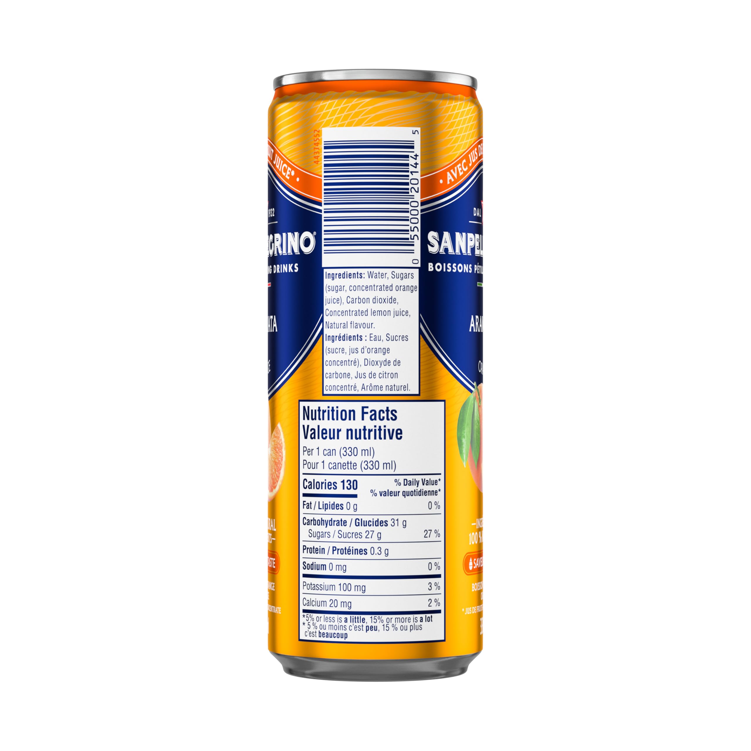 San Pellegrino Naturali - Bebida espumosa italiana Aranciata, naranja, lata de 330 ml, 24 latas en total