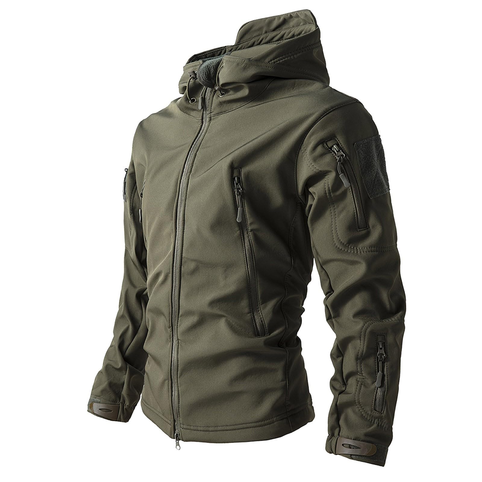 Giacca da uomo mimetica softshell tattica invernale con cappuccio e chiusura lampo, traspirante, per attività all'aria aperta, pesca, caccia, da lavoro, da trekking, per le mezze stagioni
