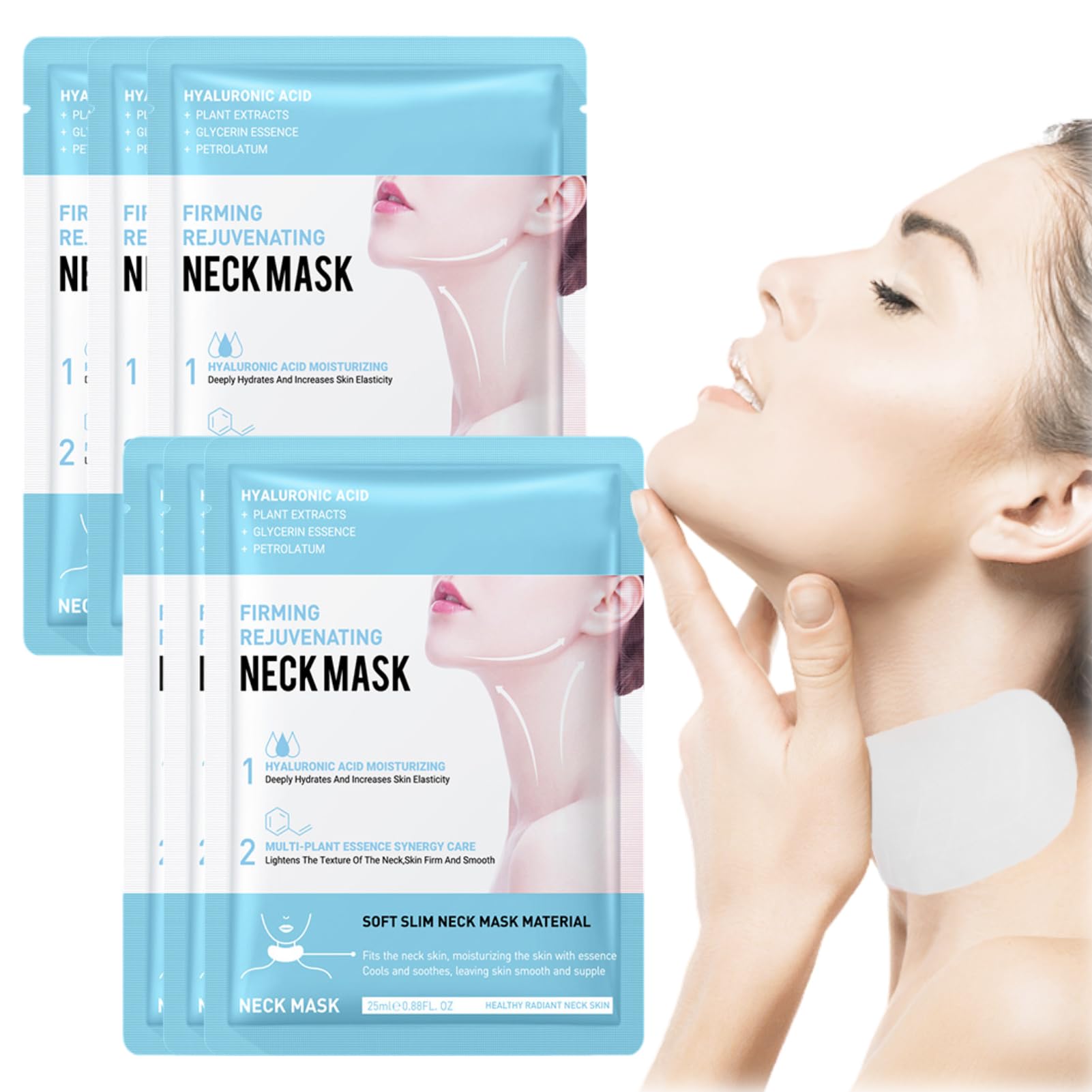 6 Stück Halsmasken Zur Hautpflege, Anti-Falten Halsmaske, Feuchtigkeitsmaske Hals, Hals Straffung Maske, Spendet Feuchtigkeit und Strafft den Hals, beseitigt Doppelkinn