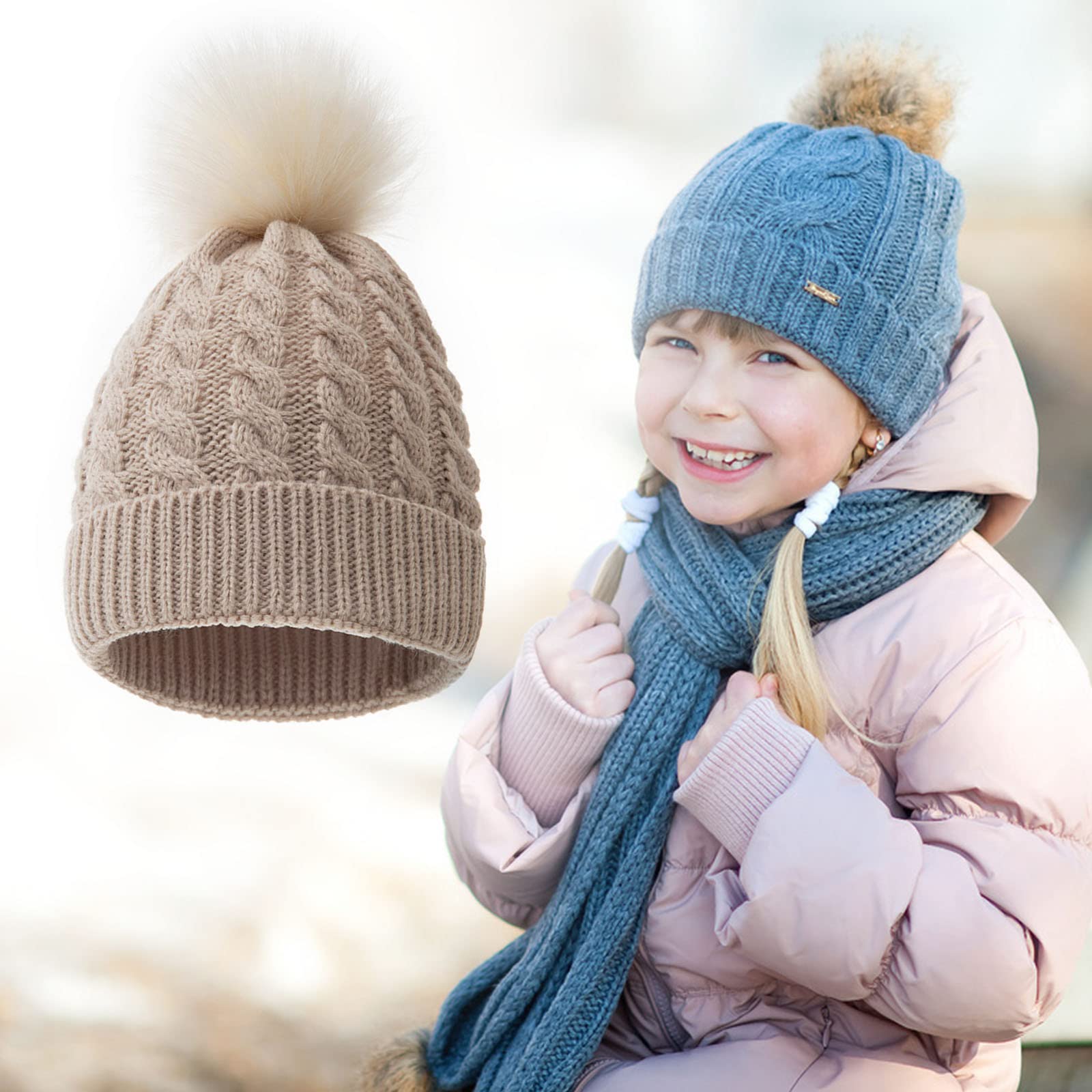 Czapka Zimowa Ciepła Podszewka Bawełniana Cienka Dzianinowa Czapka Dla Malucha Dziecięca Chłopięca Czapka Zimowa Dla Dziewczynek 55 Dziewcząt/Beige/One Size