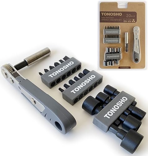 Miniatura 1 de TONOSHO Juego de 23 piezas de llaves de trinquete de 14 pulgadas juego de destornilladores y puntas S2 Multi Hex con perfil ultra bajo de 90 grados
