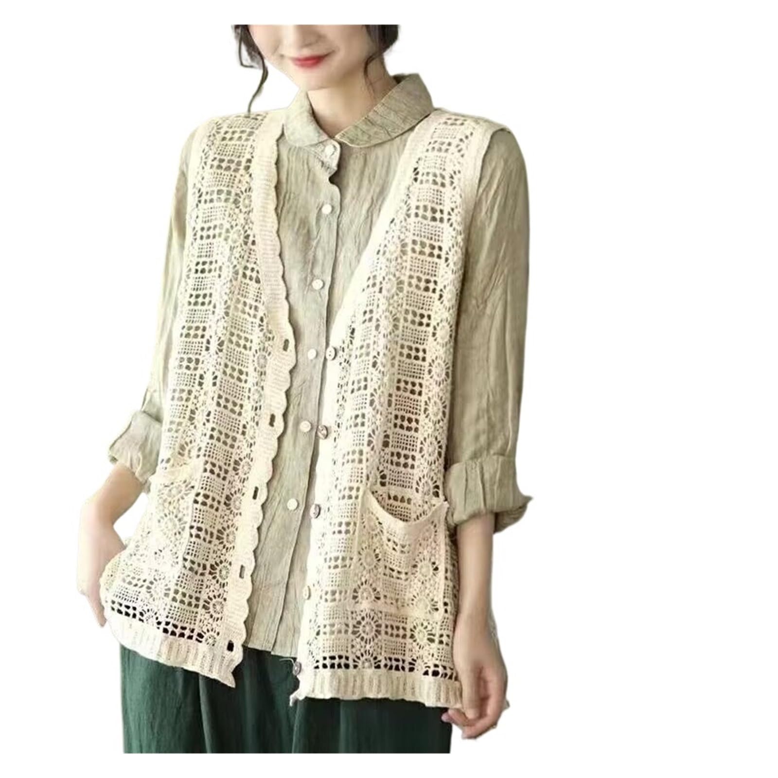 Gilet da Donna in Pizzo Cardigan all'Uncinetto Cavo con Scollo a V
