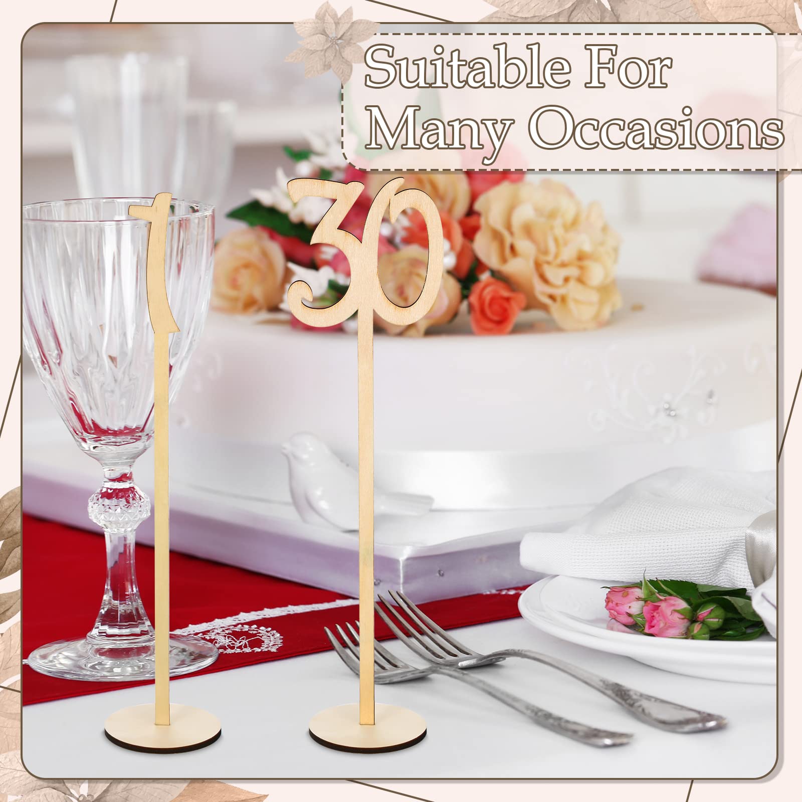 Vicenpal 30 Stück Tischnummern Hochzeit 1-30 Tischnummern Holz Tischnummern für Hochzeit Empfang Ständer Sitznummern mit Halter Basis Tischnummern für Hochzeit Party Event Catering (Holzfarbe)