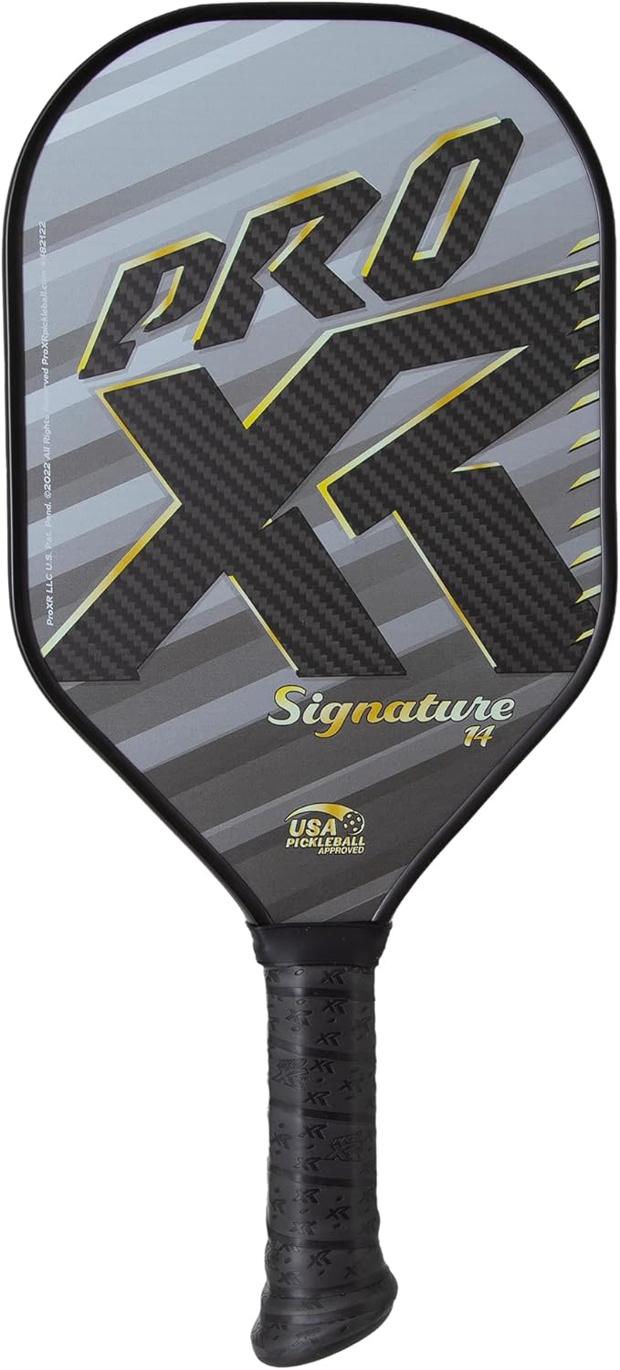 ProXR Pickleball Signature Pickleball Paddle, Poly Honeycomb Thick Core, 3K Carbon Fiber/Graphite Weave with Grit Finish for Control and Spin, Mid-Weight, Performance-Tac Cushion Grip