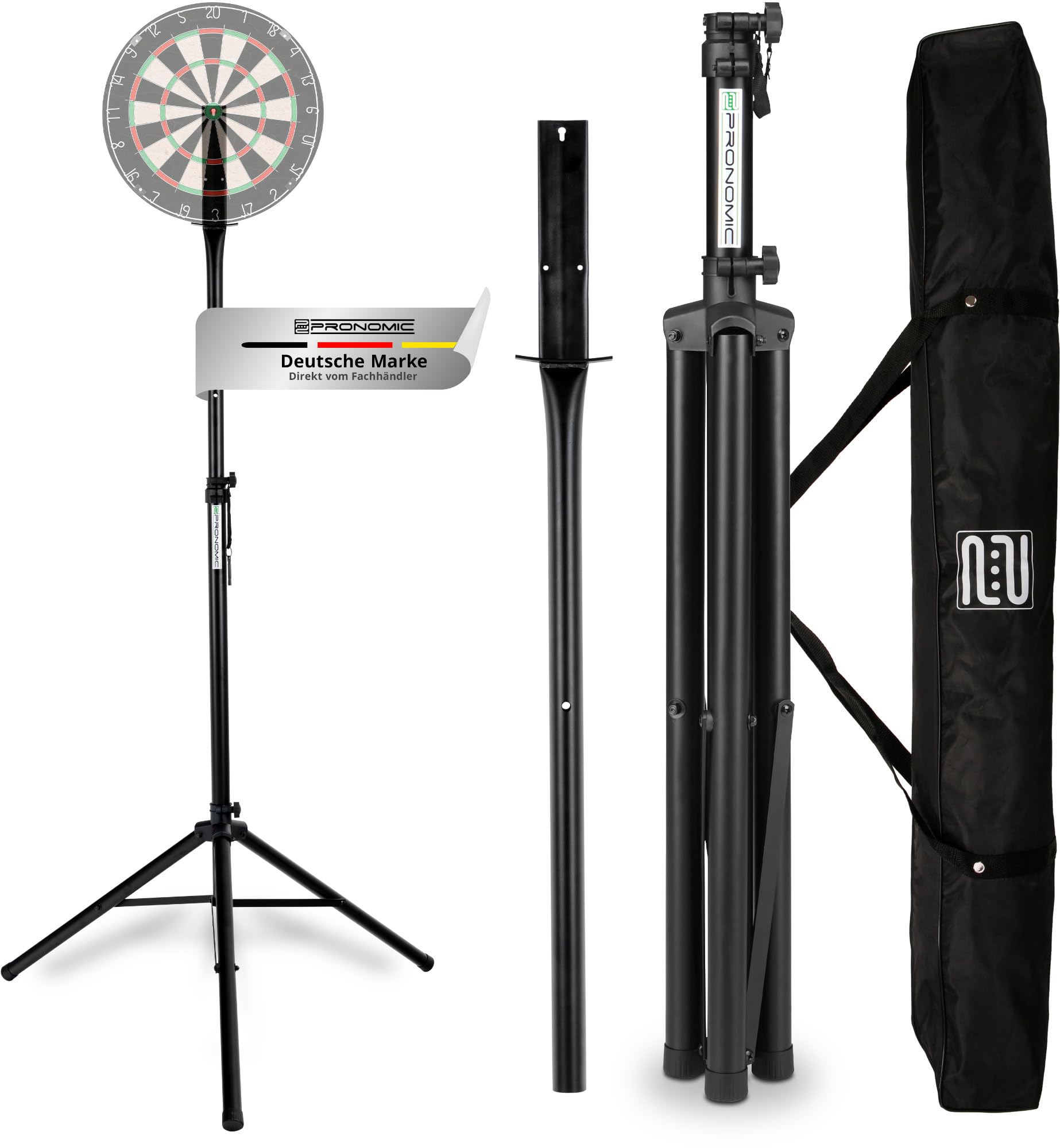 Pronomic DA-45S Ständer für Dartscheibe (Dartboard Halterung, Dartständer aus pulverbeschichtetem Stahl, stufenlos höhenverstellbar, Tasche)