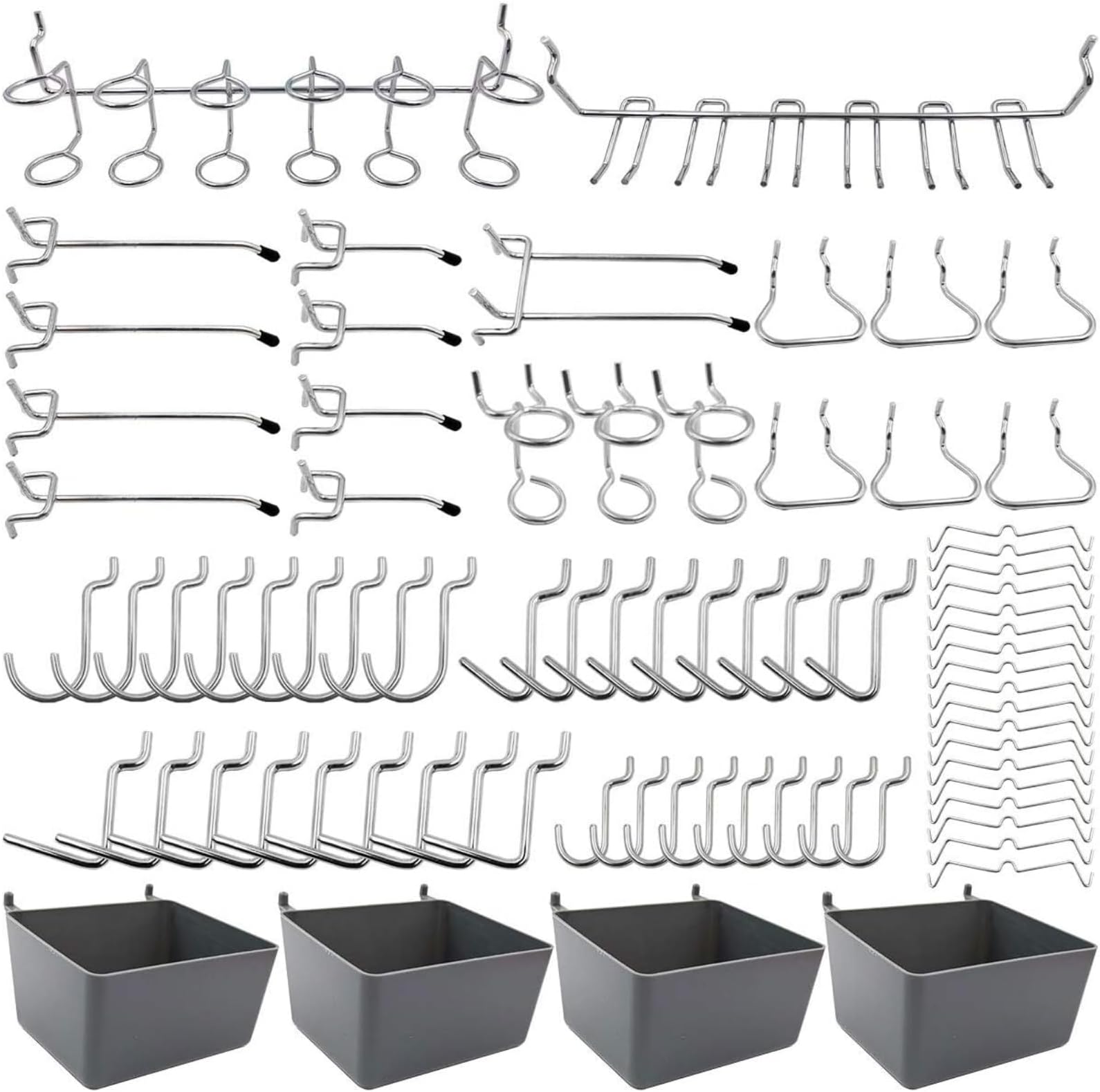 Fohome Pegboard Hook, 80 Pcs Assorted Peg Board Hooks with Pegboard Box,Peg Lock,Heavy Duty Pegboard Hooks for Tools, Garage and Workshop Hooks and Holders,Wall Storage Rack Nail Hooks