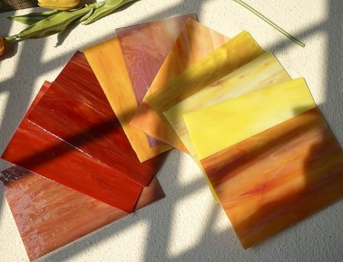 Miniatura 3 de Lanyani Paquete de 10 hojas variadas de vitrales, mosaico de vidrio catedral grande de 4 x 6 pulgadas para manualidades, colores mixtos de otoño