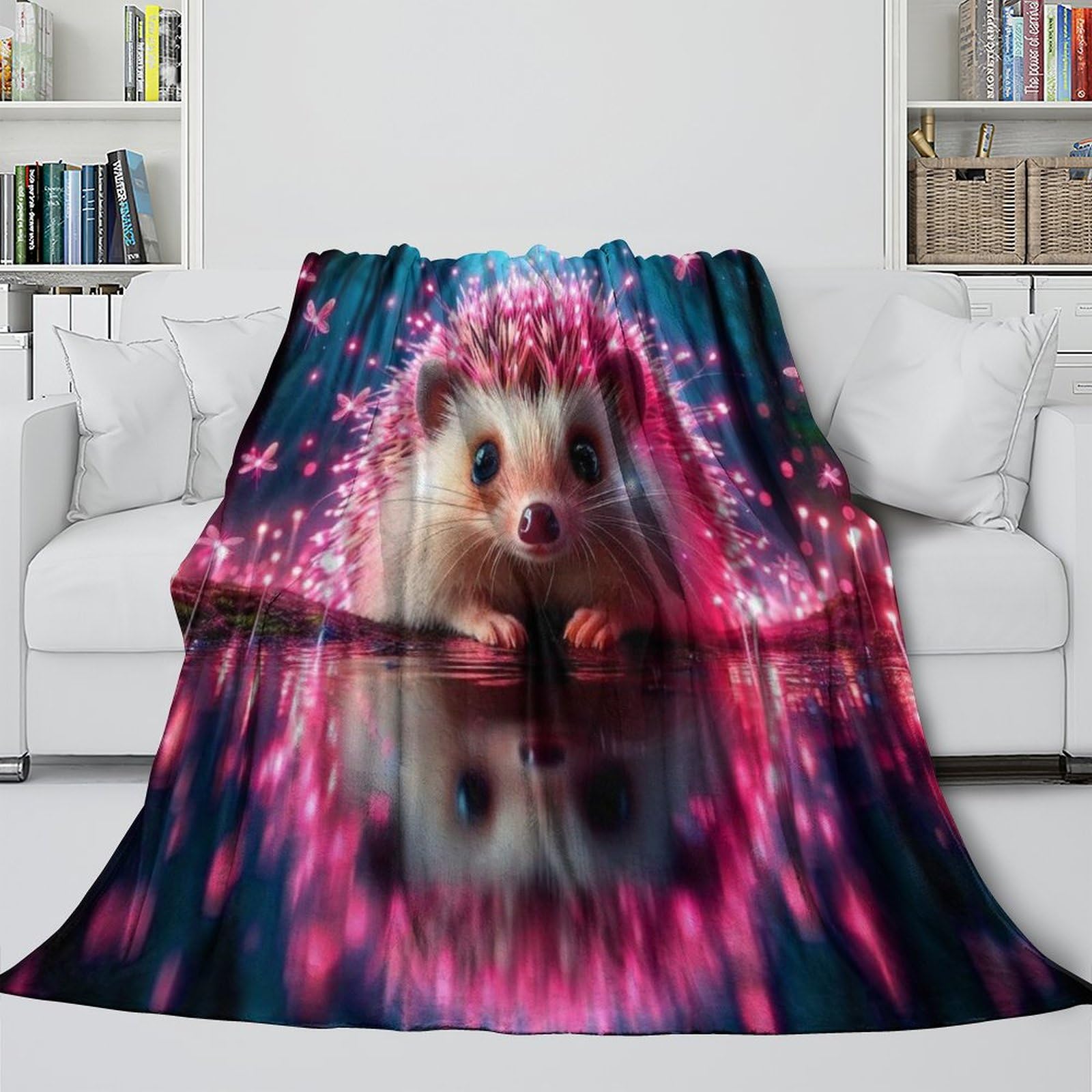 Porcospino neon Coperta Di Flanella Con Stampa Tema Animalee 3D Peluche Coperte Caldo Morbida Per Ragazzi Adulti Coperta Decorata ，per Divano Letto Ufficio 80x90inch(200x230cm)