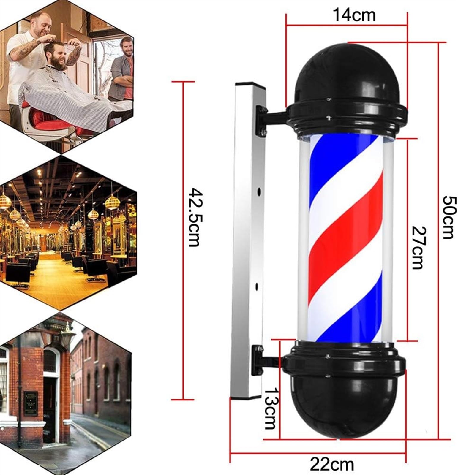 バーバーポール 赤・白・青ストライプ