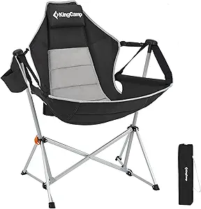 KingCamp Hammock Chair with Footrest, Swinging Portable Folding Camping Chairs for Adults MAX 440lbs Heavy Duty Foldable Oversized Rocker with Cup Holder Pillow for Outdoor Beach Patio Sport Lawn