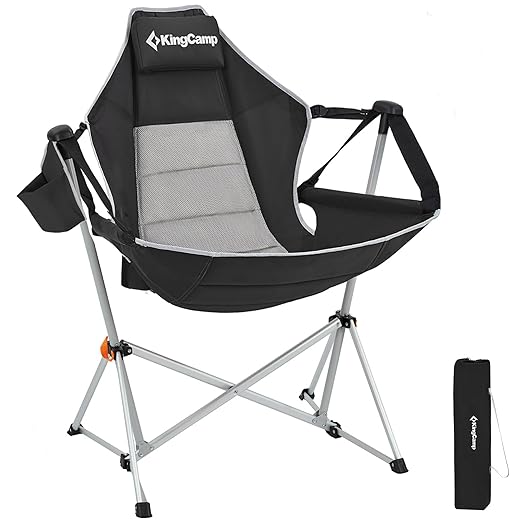 KingCamp Hammock Camping Chair Swinging Recliner Chair for Backyard Lawn Beach Camp Outside Indoor Adults Portable Lounger Folding Chair Hold Up to 264lbs with Carrying Bag Cup Holder (Green/Grey)