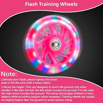 QKTYB Kids Bike Stabilisers, Bicycle Training Flash Wheels for Kids, Bike Stabilizers for Childs Support Wheels for 12 14 16 18 20 Inch (1 Pair)