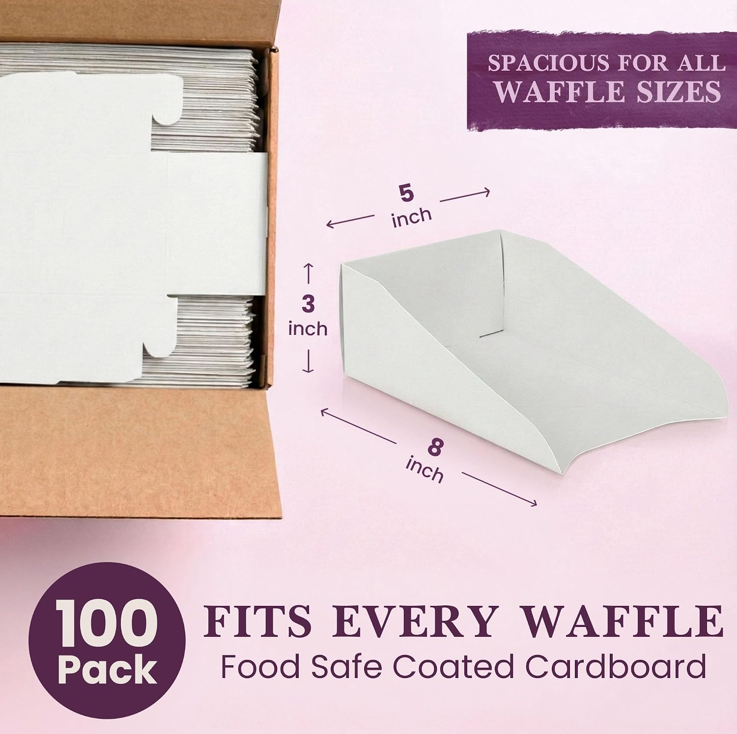Friteshop Classic Belgian Waffle Tray - White – Disposable Cardboard Food Tray – Durable, Grease-Resistant Snack Trays – Easy Assemble, Fold-and-Serve - Spacious for All Waffle Sizes - 100 Pack