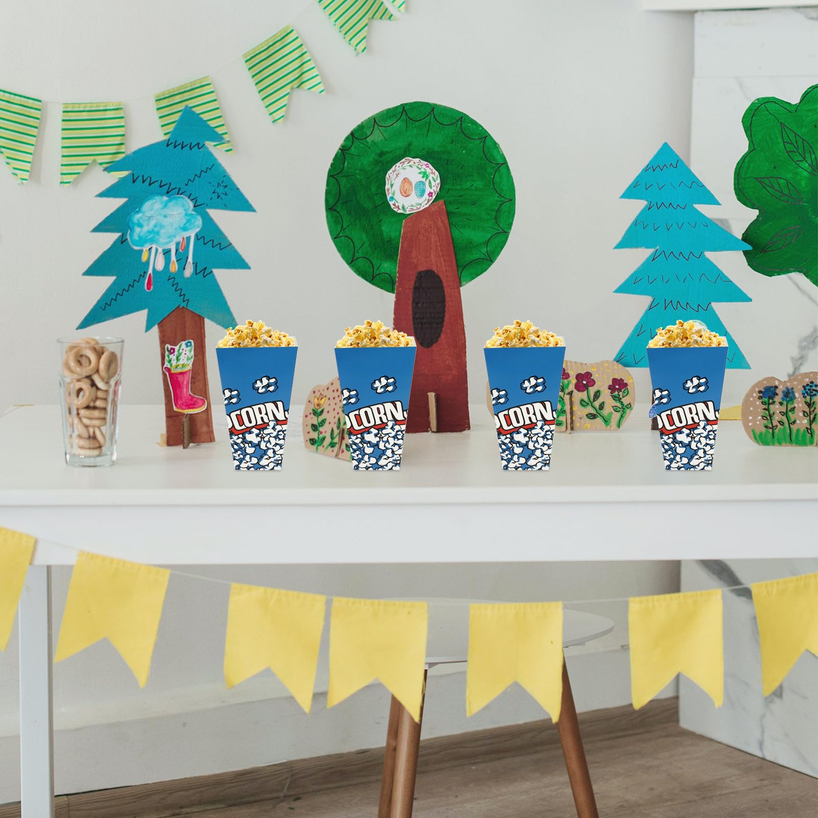 Cajas de Palomitas de Maíz Diseño Clásico y Resistente de Papel Azul 100 Piezas Fáciles de Usar para Fiestas y Regalos Pequeños