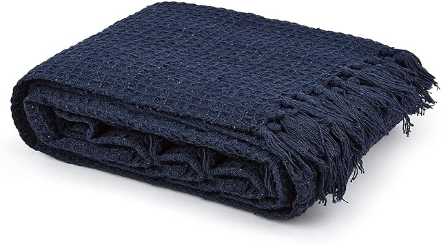 StylemyBedroom 100% Cotton Woven Honeycomb Waffle Sofa/Bed Throw (Navy Blue, 180cm x 254cm (70" x 100"))
